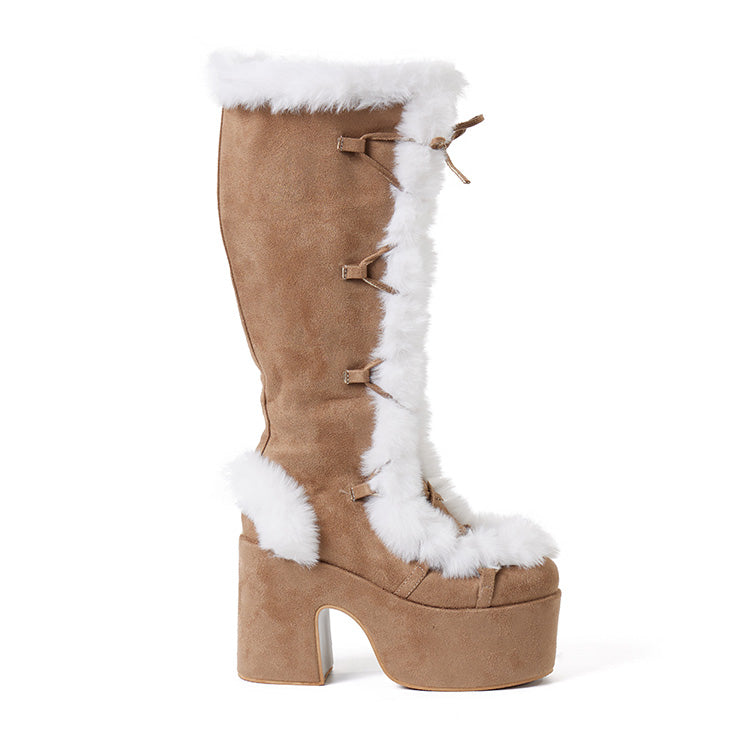 AR-3379 fur Lace-up Platform Boots