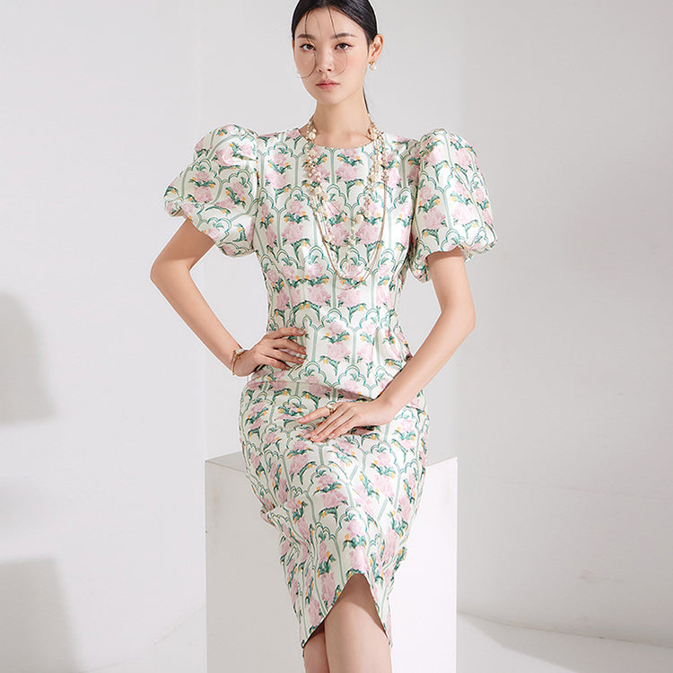 D4623  Balloon Flower Midi Dress