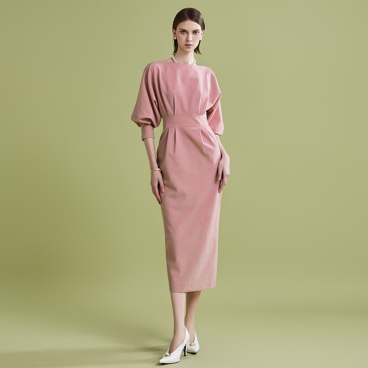 D4932 Boatneck Pintuck Dress