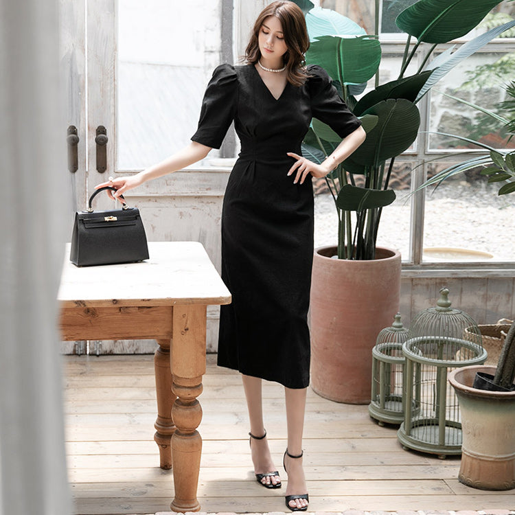 D4081 Linen Slim Midi Dress