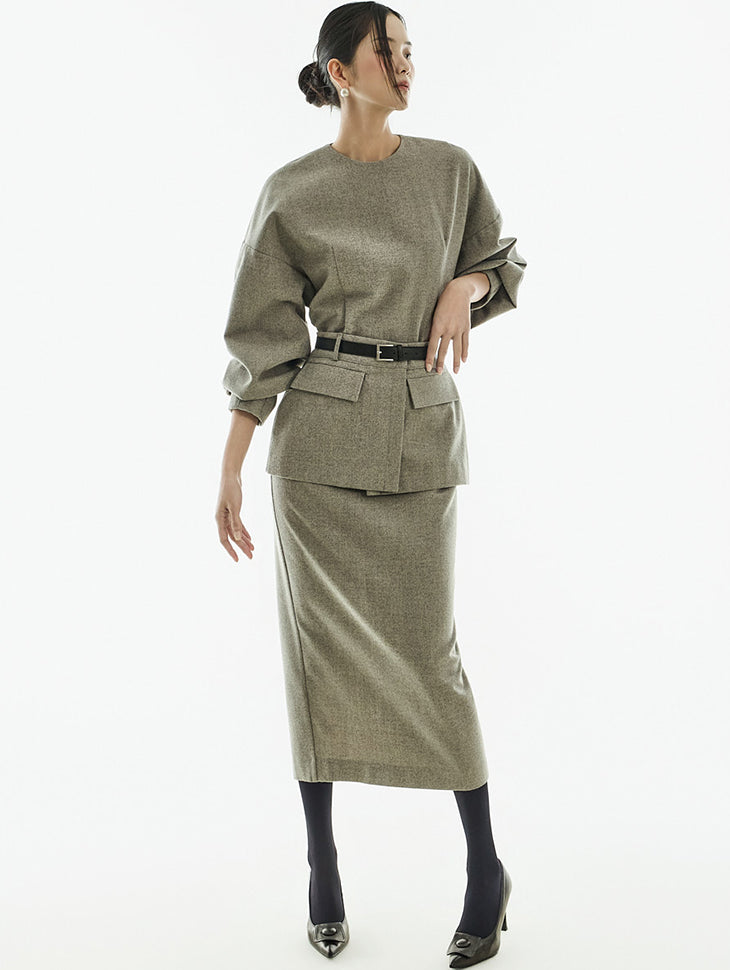 D9579 Layered Dress with Belt