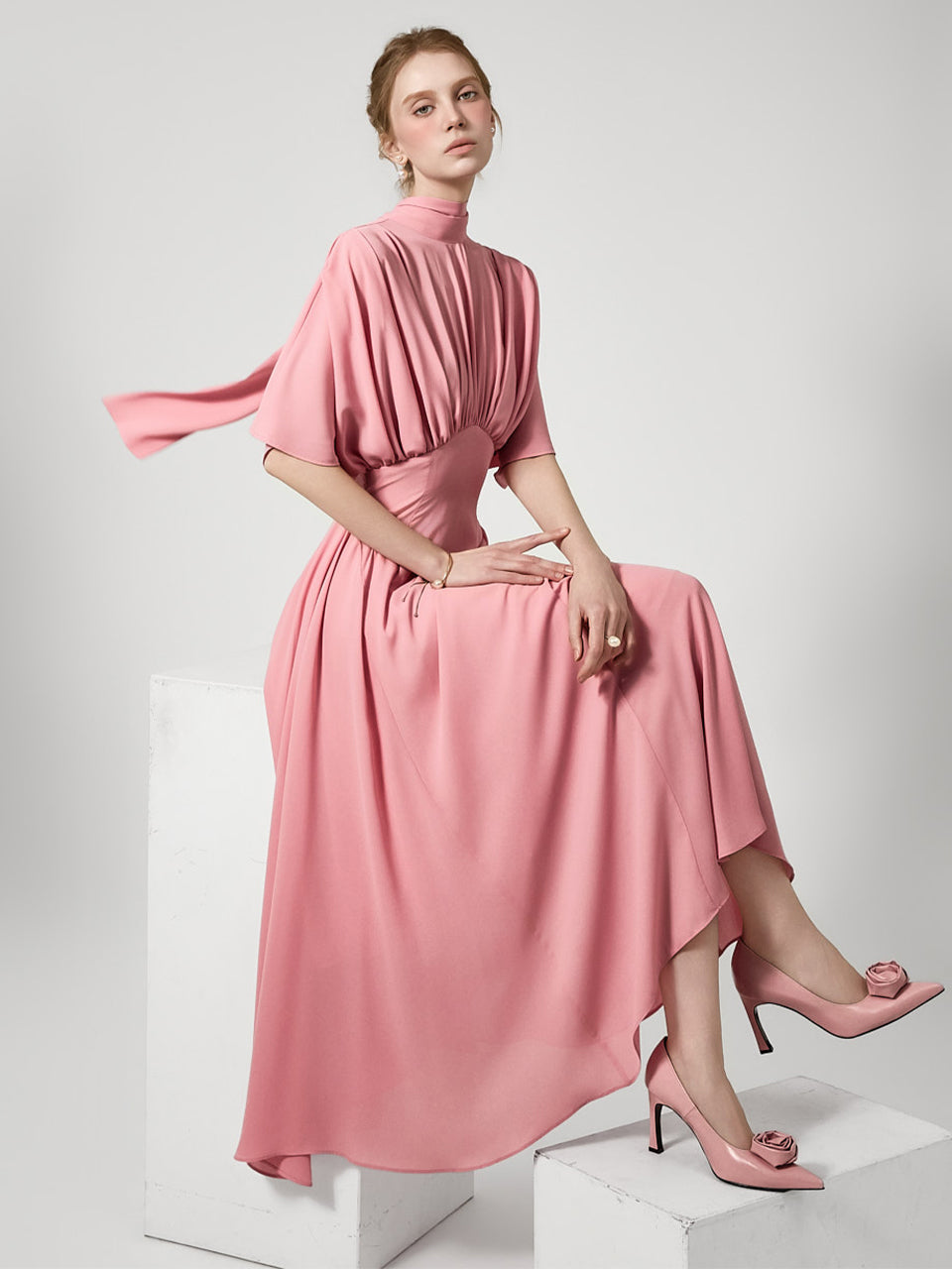 D9556 系带收褶连衣裙