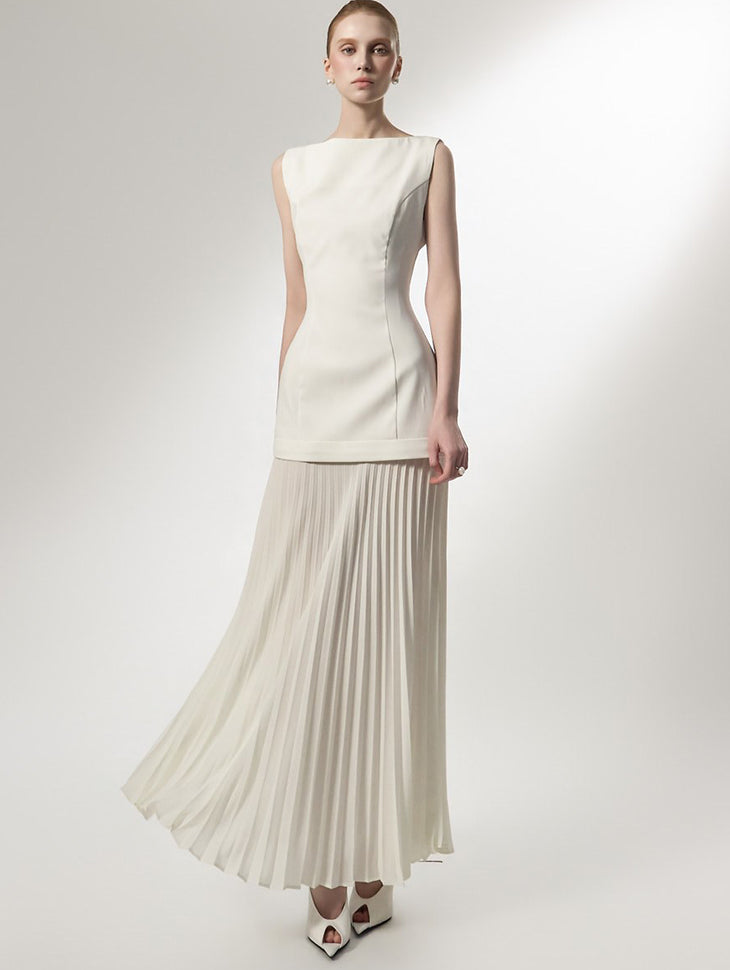 D9602 スリムプリーツコンボドレス