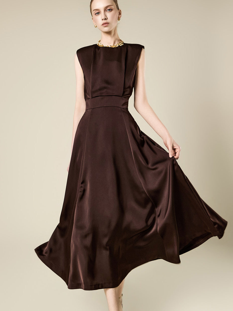 D5575 Satin Pintuck Flare Dress