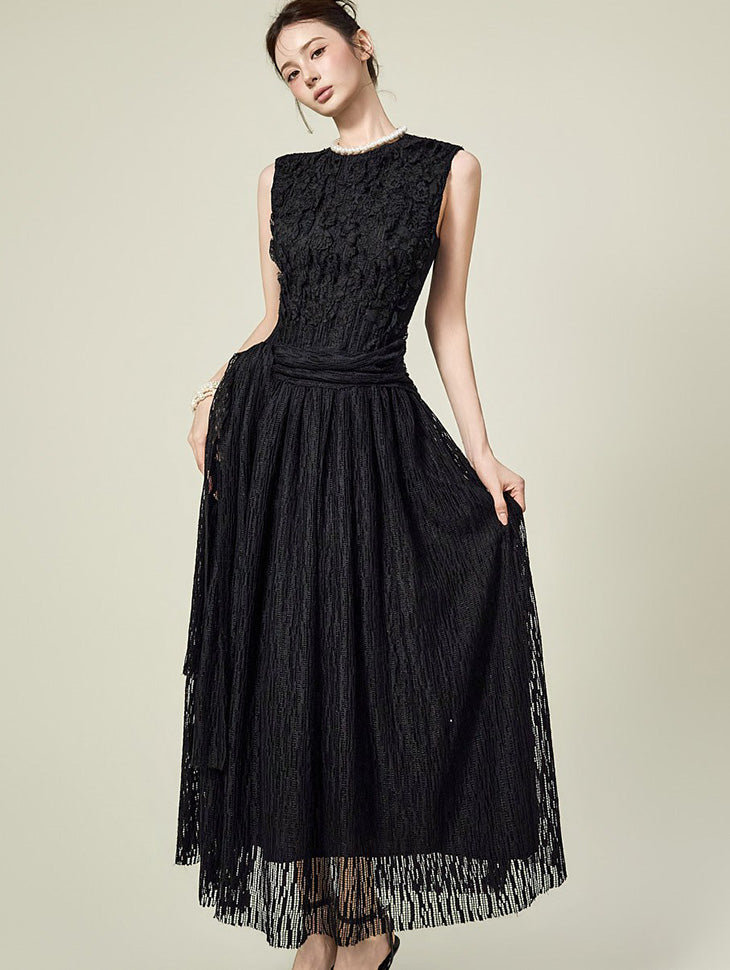 D5592 レースプリーツドレス
