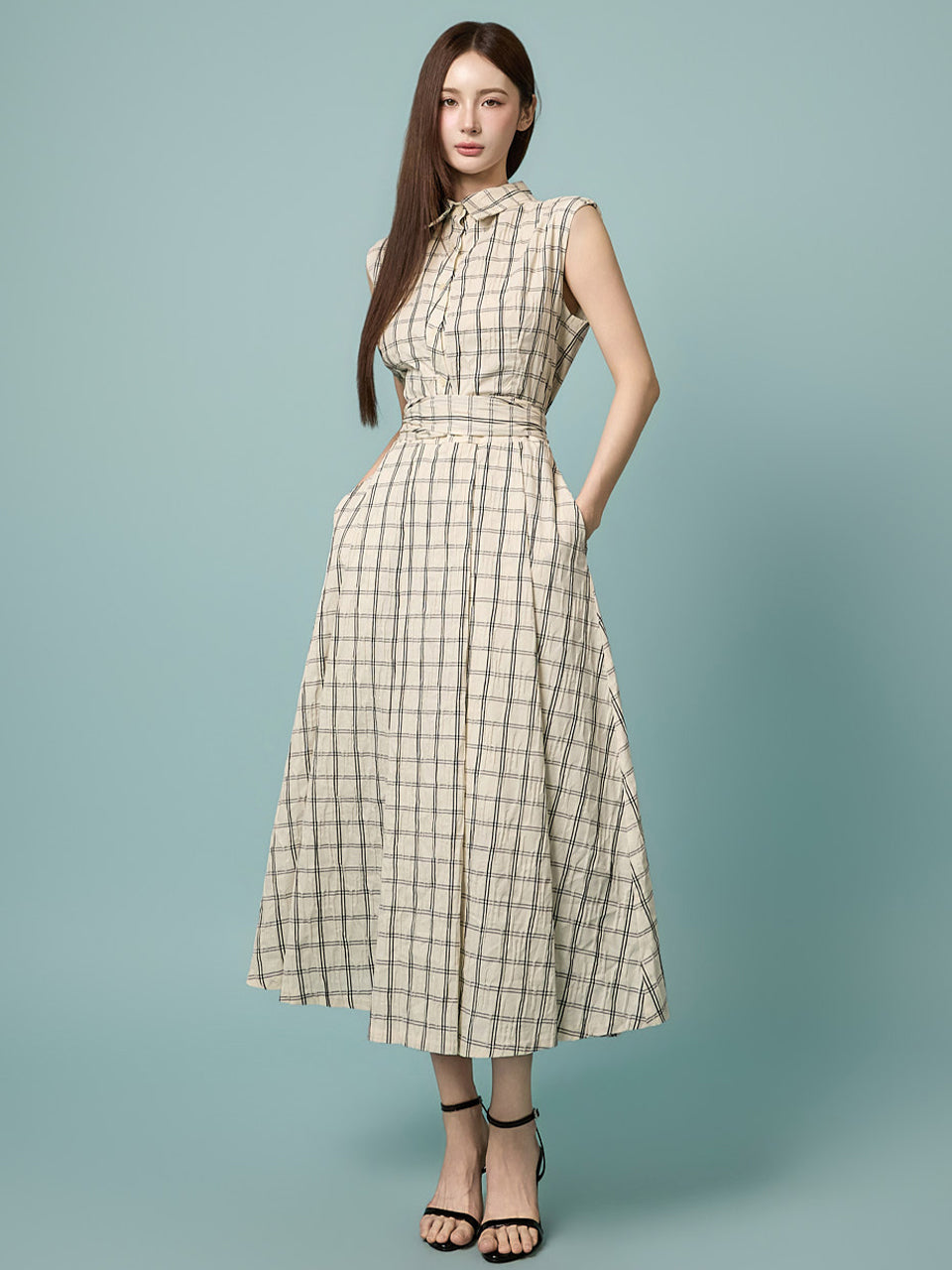 D5629 ストラップセットチェックドレス