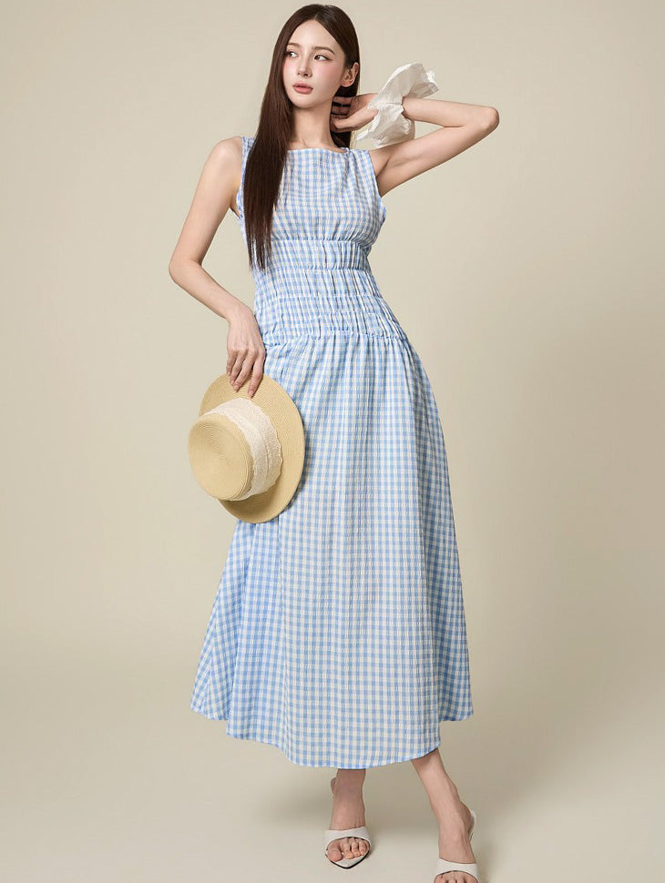 D5635 チェックスモックドレス