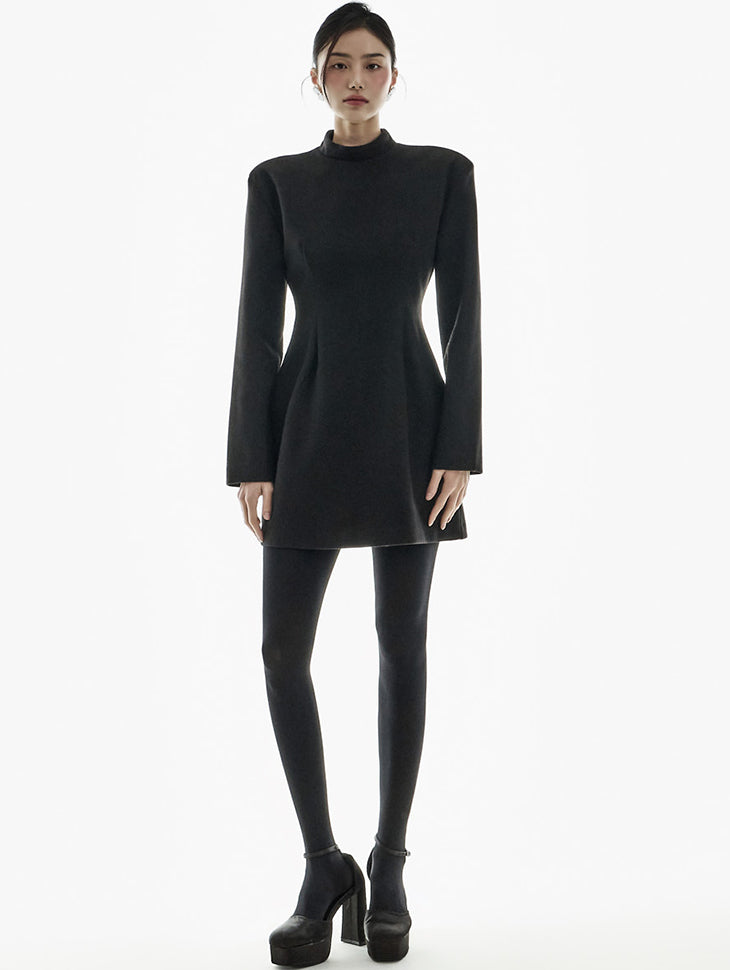 D5436 Semi-High Neck Mini Dress