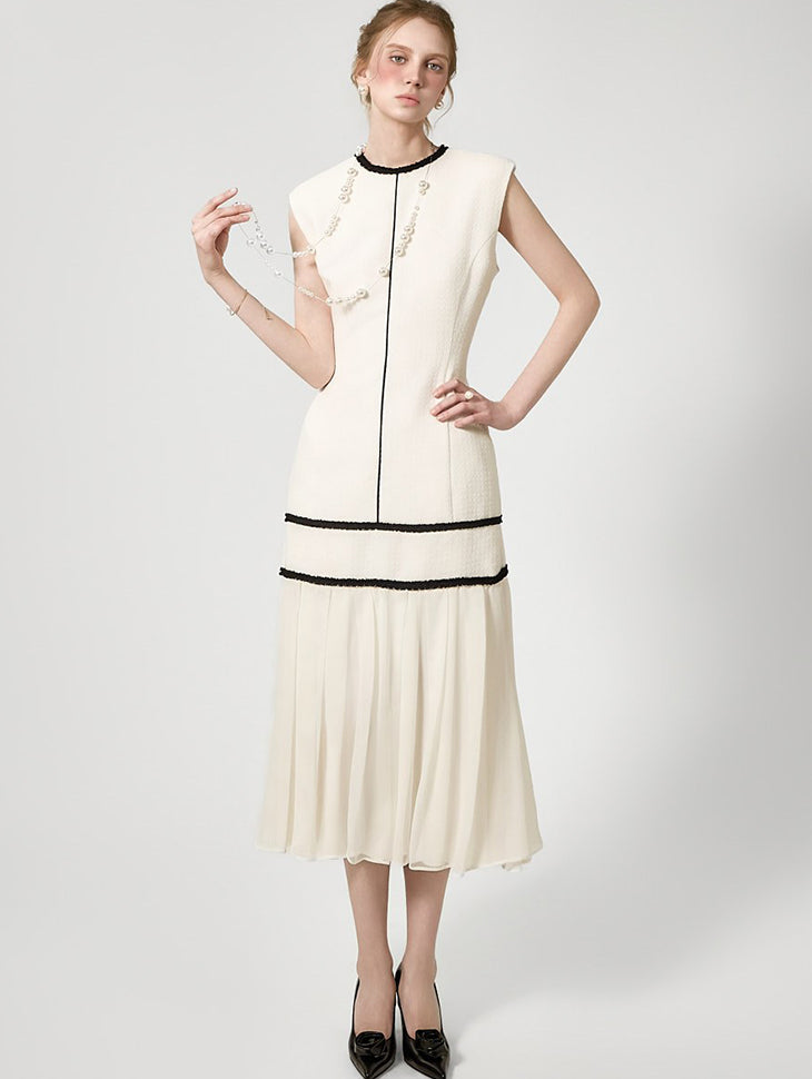 D9586 コントラストライン プリーツドレス