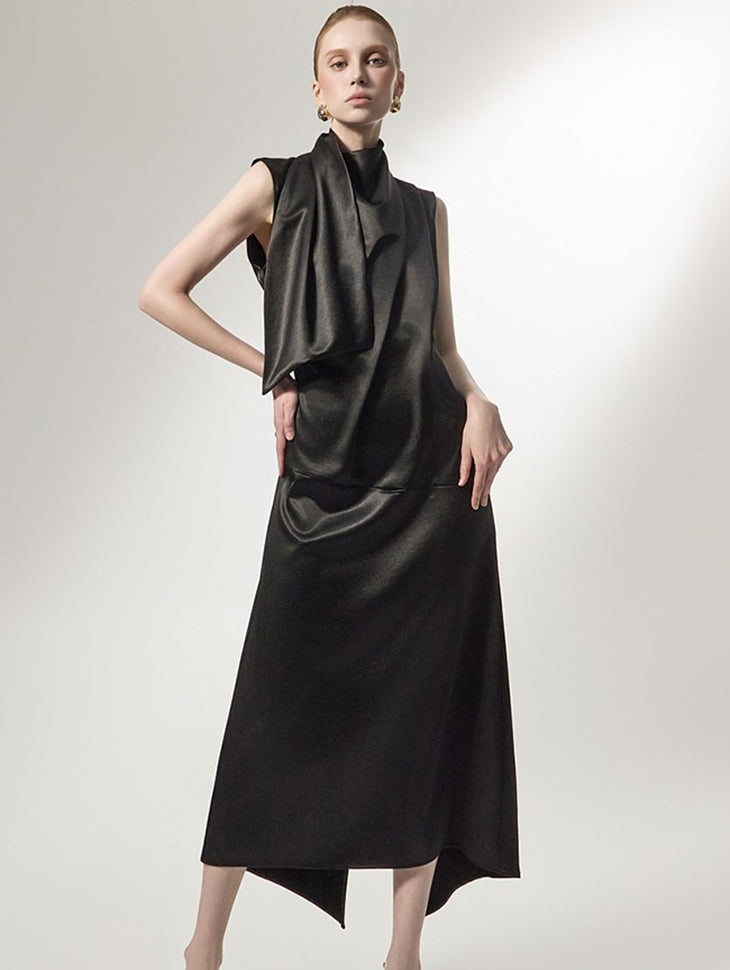 D9596 ドレープハイネックドレス