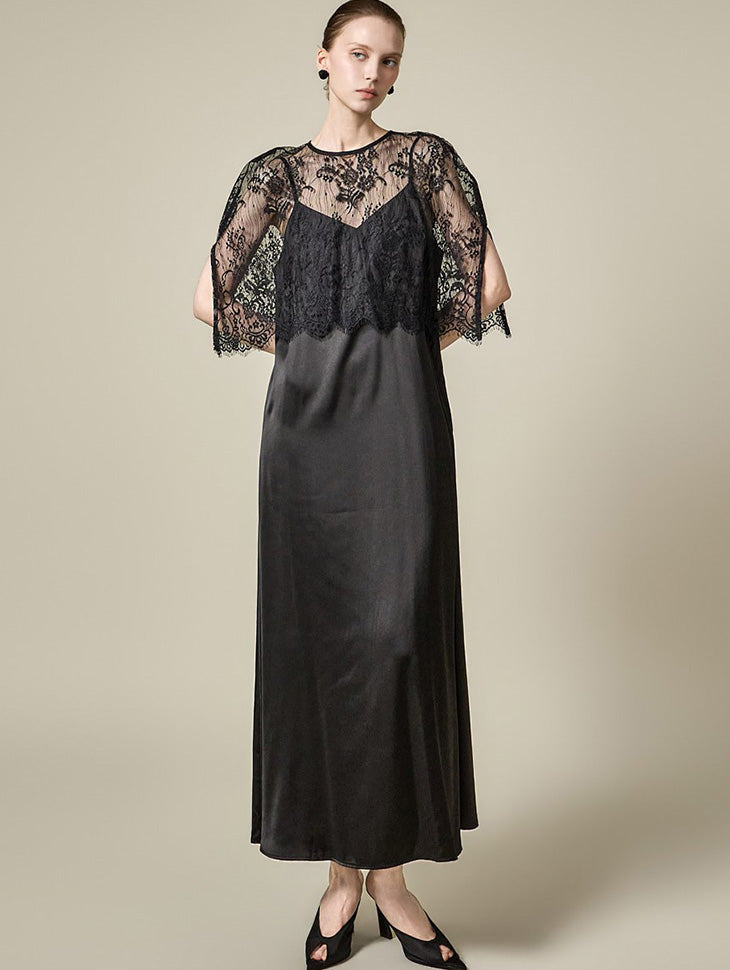 D5611 Lace Cape Dress