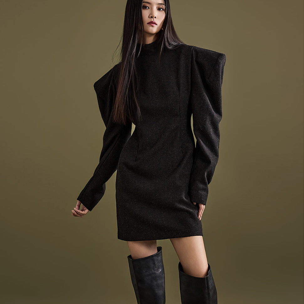 D9314 Herringbone Wool  Mini Dress