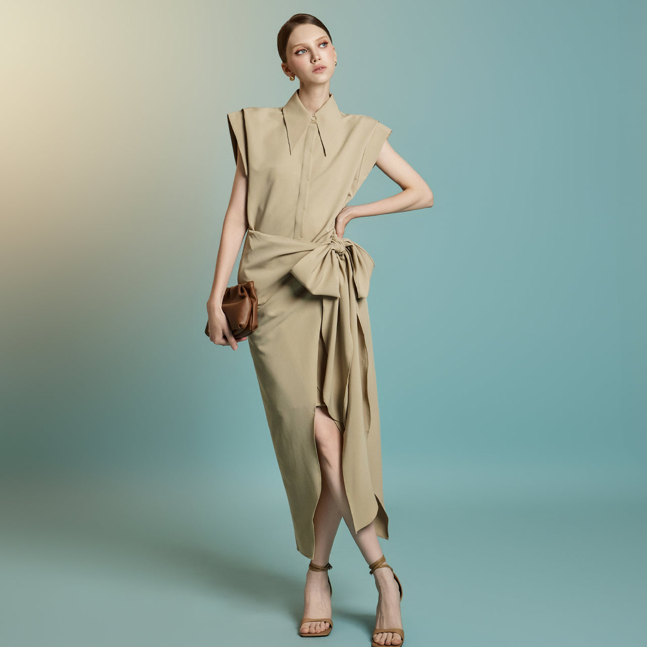 D9554 系带衬衫裙