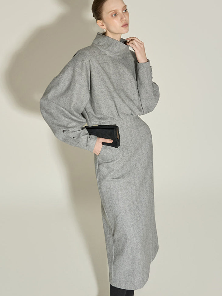 D9574 High-Neck Wool Dress