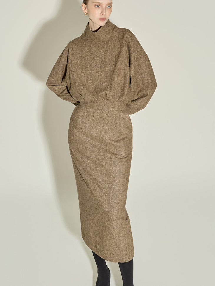 D9574 High-Neck Wool Dress