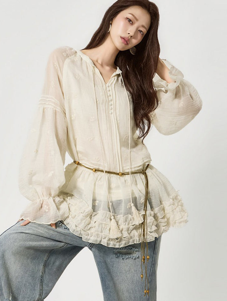 D5486 リネンワンピース（ベルト付き）