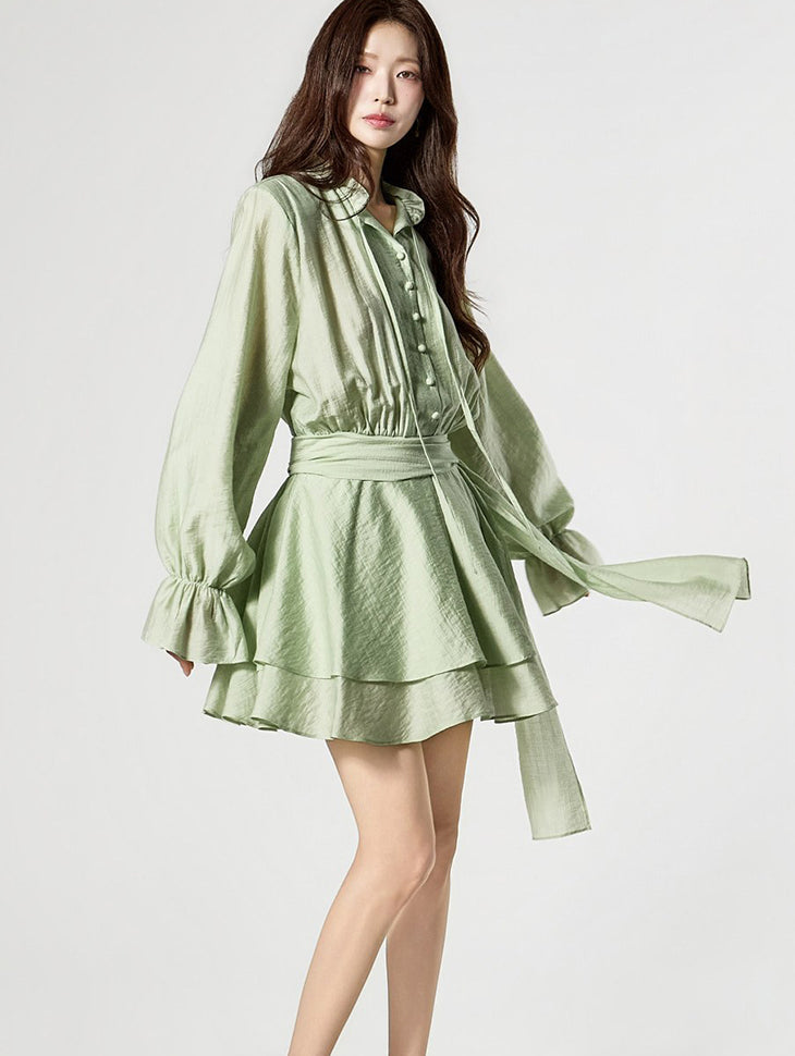 D5506 带腰带荷叶边连衣裙