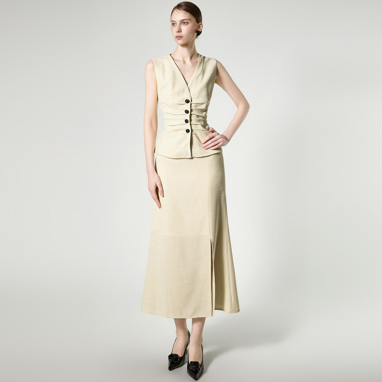 D5521 Shirring Button Two Piece