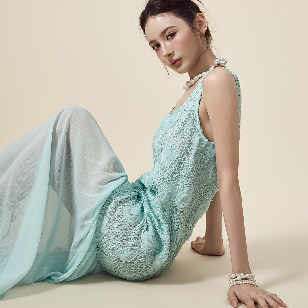 D5596 Crochet Sheer Dress