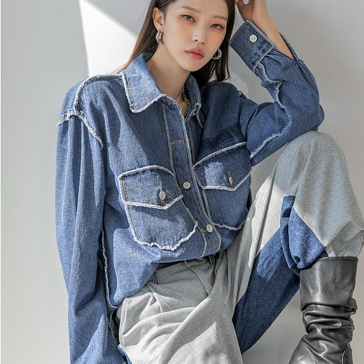 S504 Denim Stitch Pocket Shirt