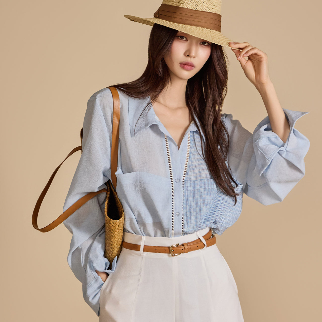 S647 Color Contrasting Sheer Shirt