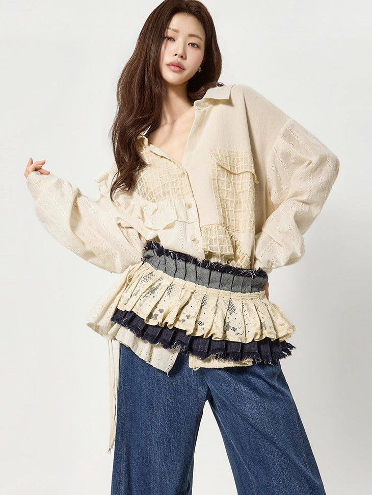 S857 フリルミックスVネックシャツ