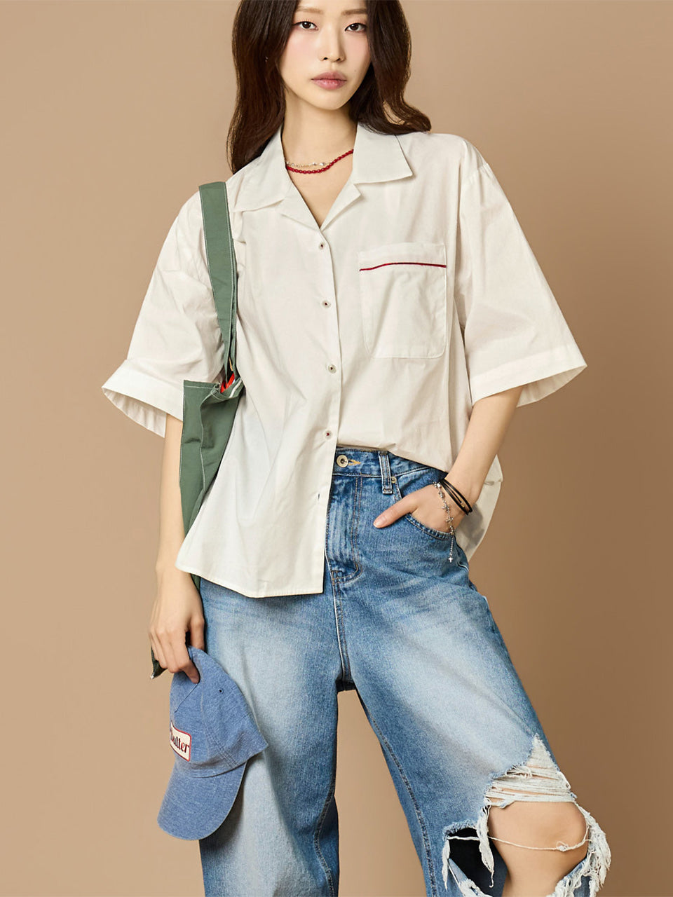 S887 コントラストパイピングシャツ