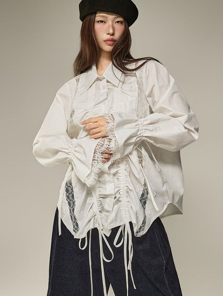 S934 シャーリング入りストリングシャツ
