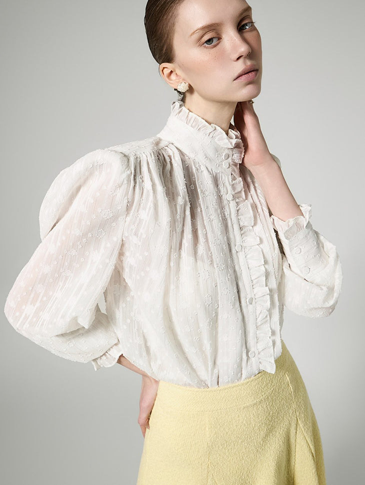 B3161 Frill High Neck Blouse