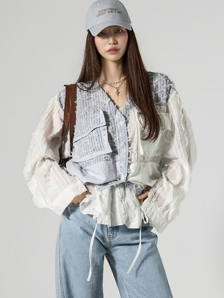 B3172 Frilled Contrast Blouse