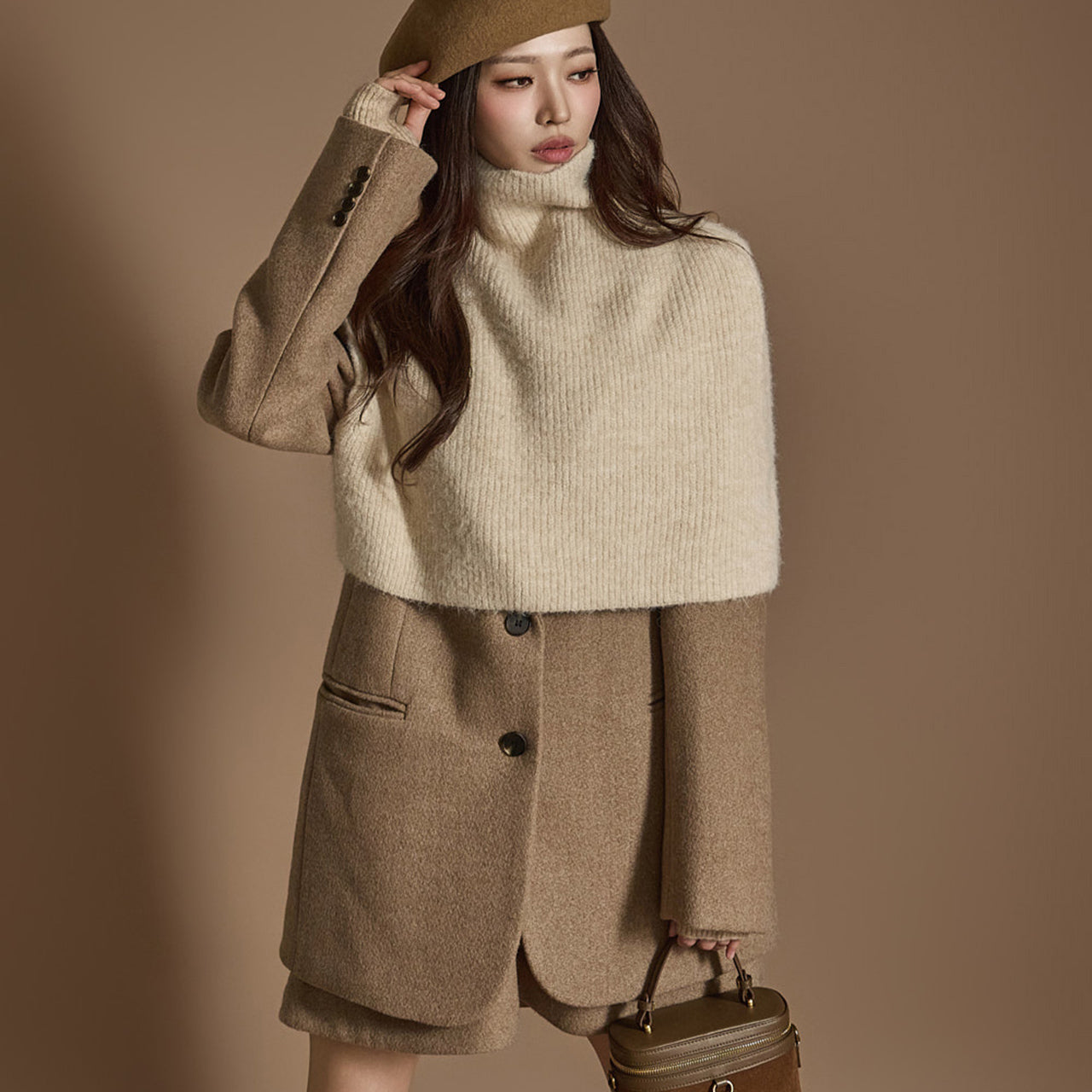 E3607 Turtleneck Shawl Wool Knit