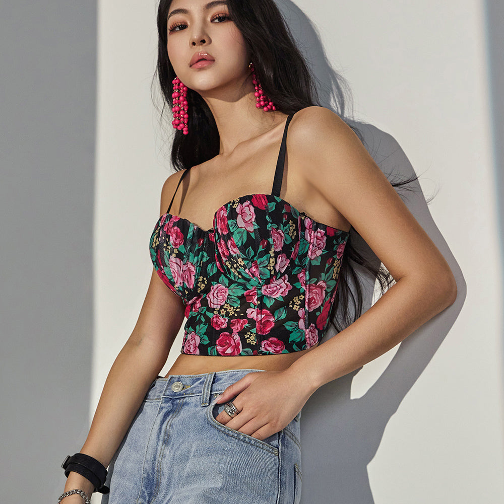 E3022 Flower Chiffon Tube Top Sleeveless