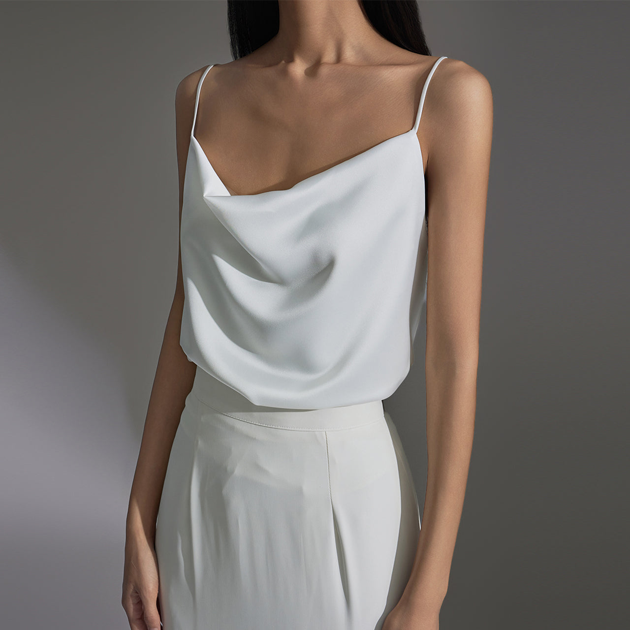 E3307 Satin Cowl Neck Sleeveless Top