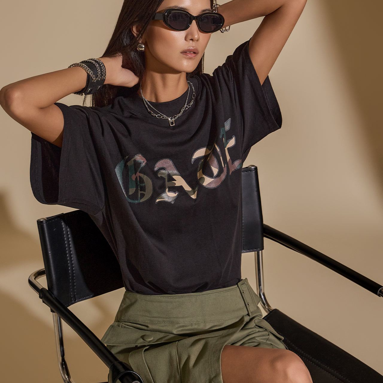 E3484 Camouflage Texture in Text T-Shirt