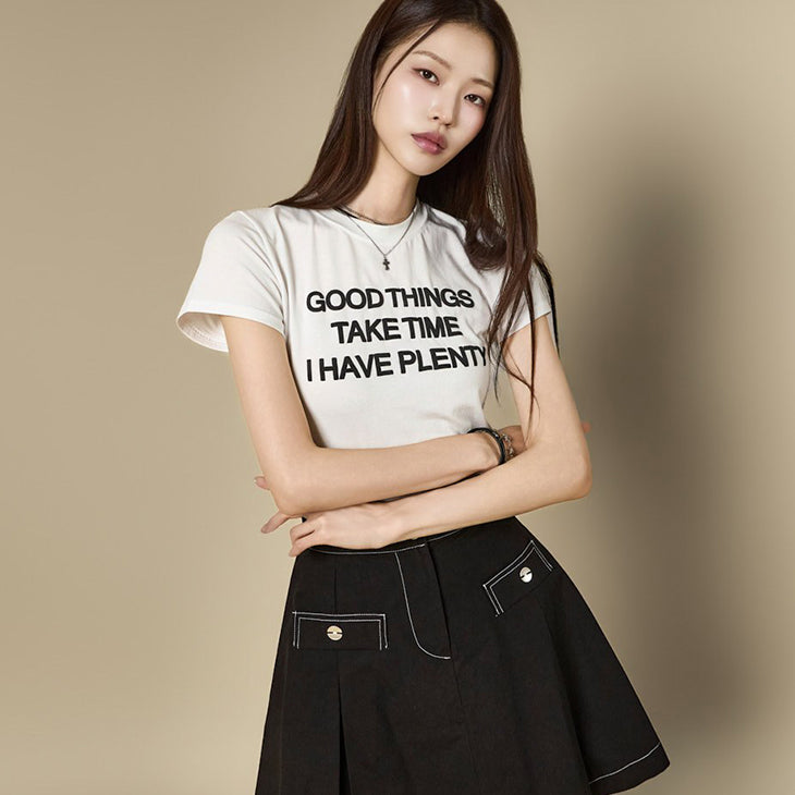 E4364 プリント クロップドTシャツ