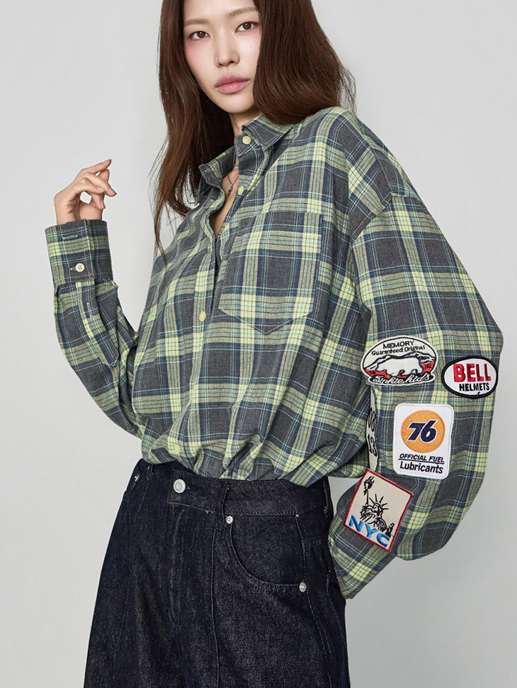 S912 チェックパッチシャツ