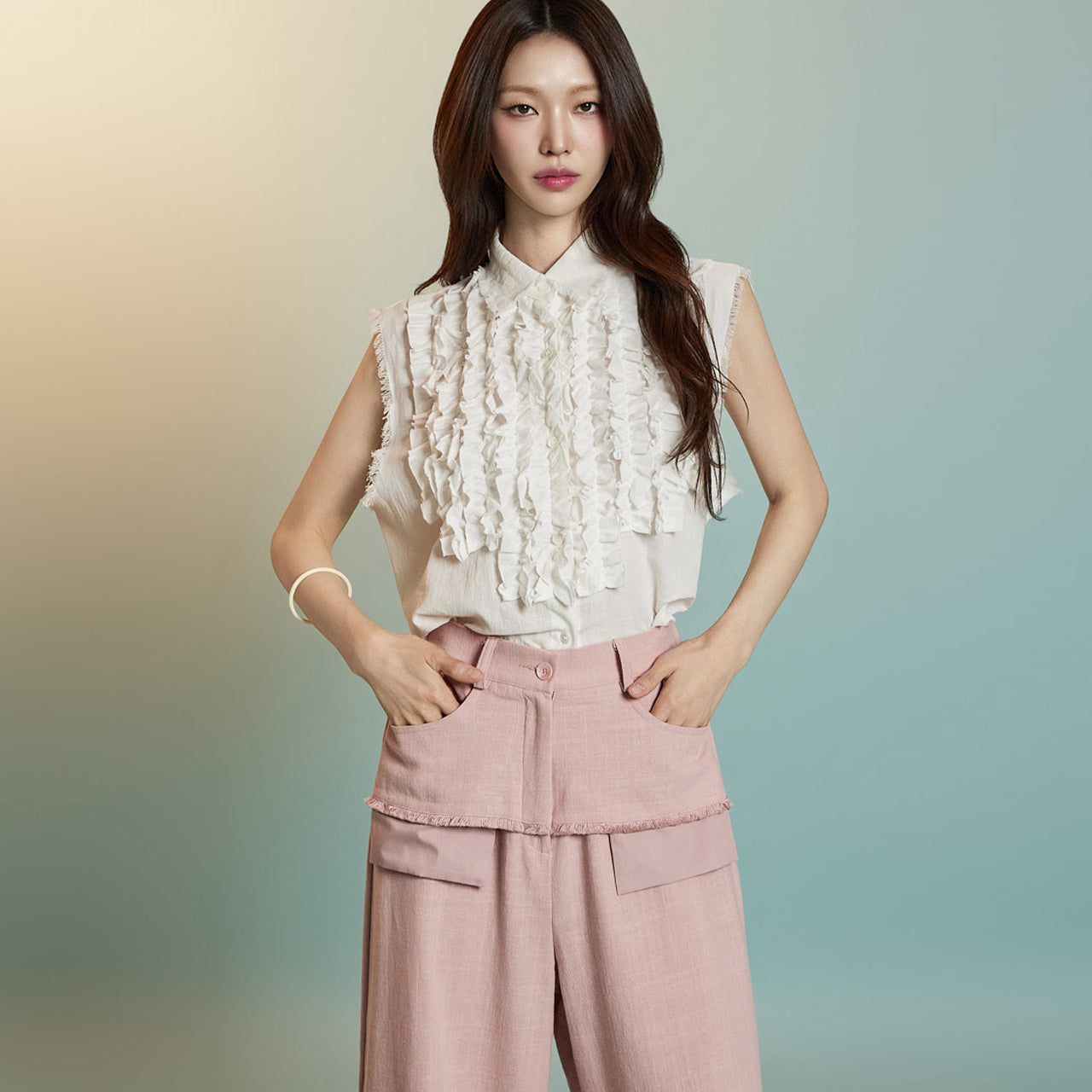 B3116 Linen Frill Blouse