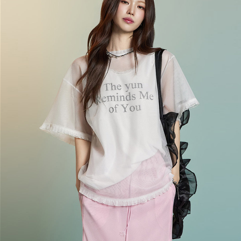 E3893 Mesh Frill Top