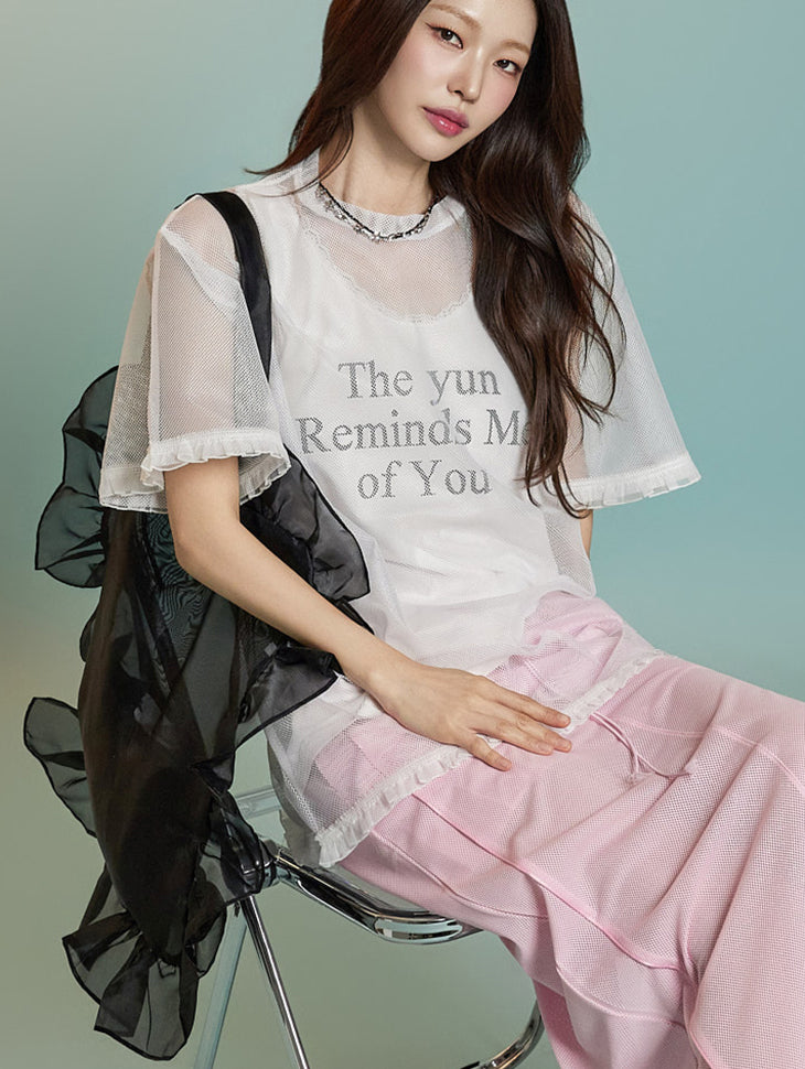 E3893 网眼荷叶边上衣