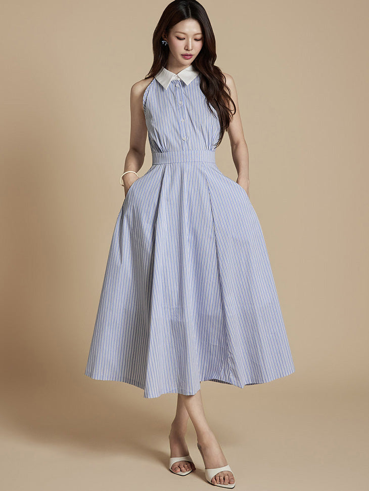 D5324 挂脖衬衫裙