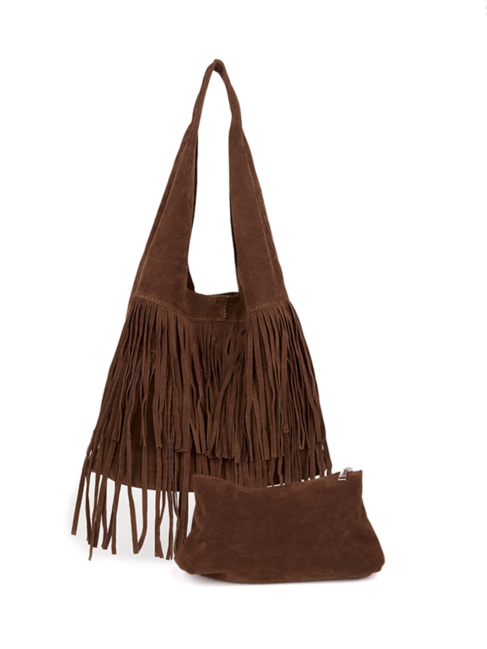 A-1615 Suede Fringe Shoulder Bag