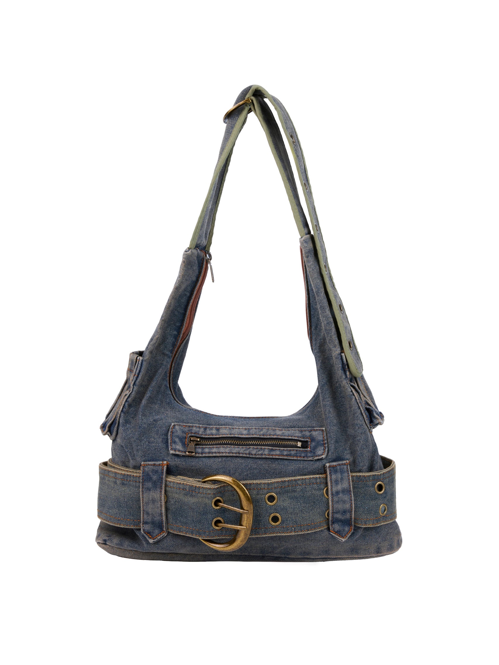 A-1662 Buckle Denim Shoulder Bag