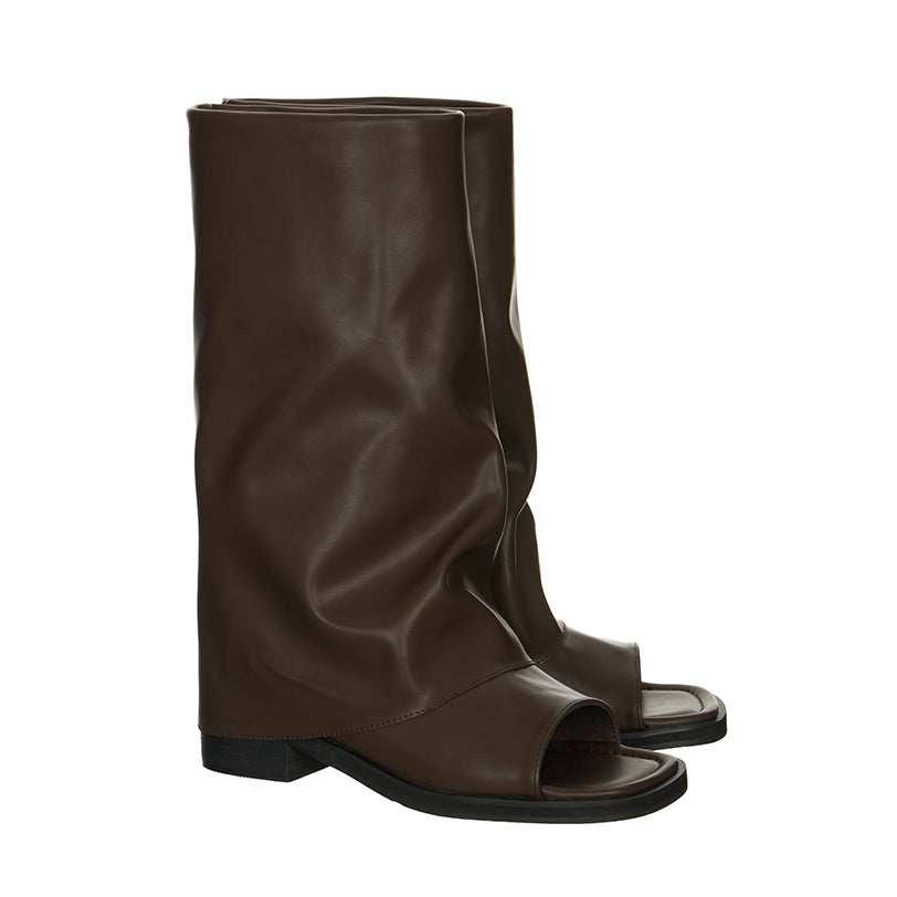 AR-3544 Open-Toe Leather Slouchy Boots