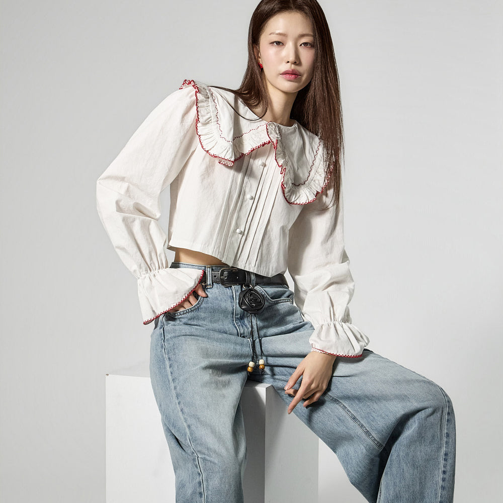 B3170 Collared Crop Blouse