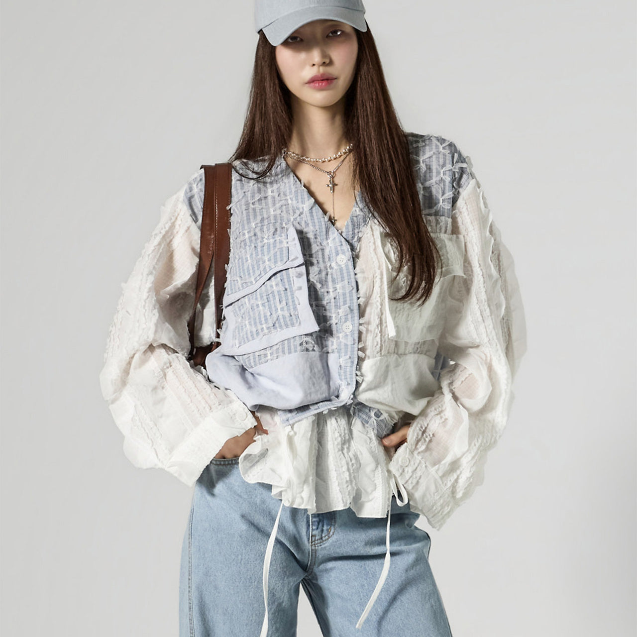 B3172 Frilled Contrast Blouse