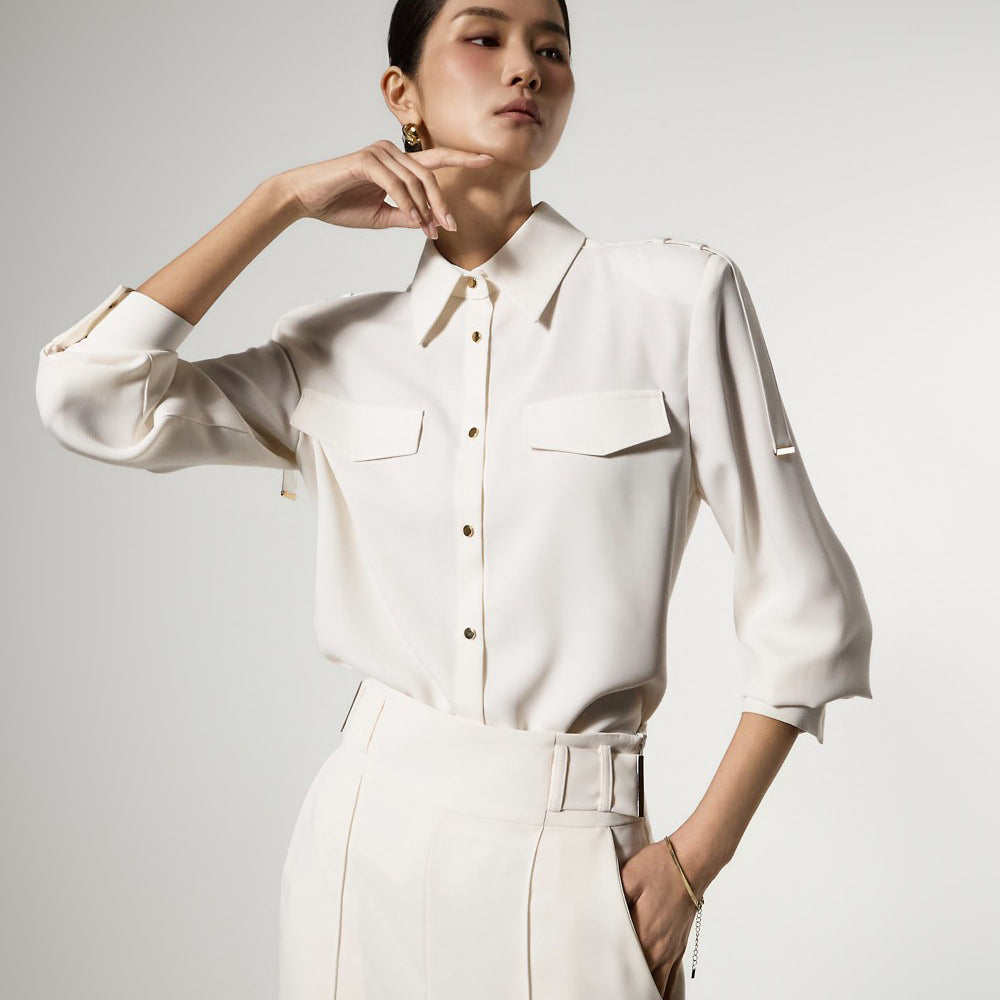 B3176 翻盖口袋女式衬衫