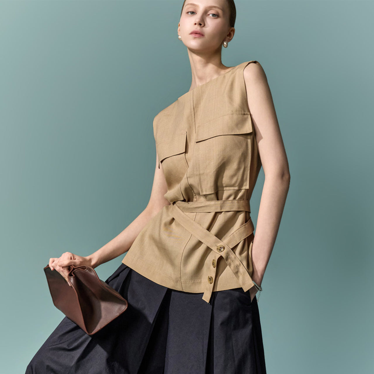 B3228 Belt Set Lyocell Blouse