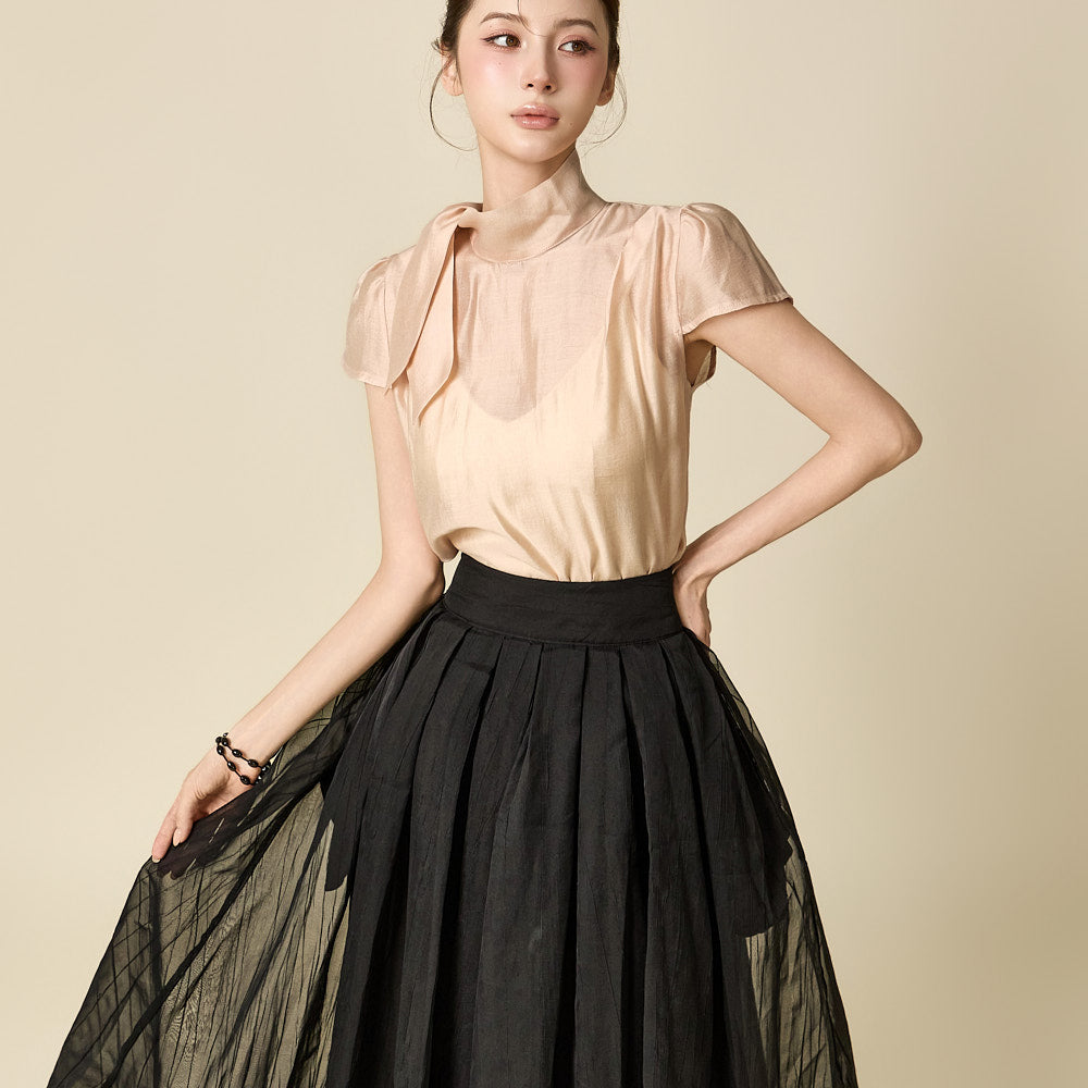 B3237 Sheer Cap Sleeve Blouse