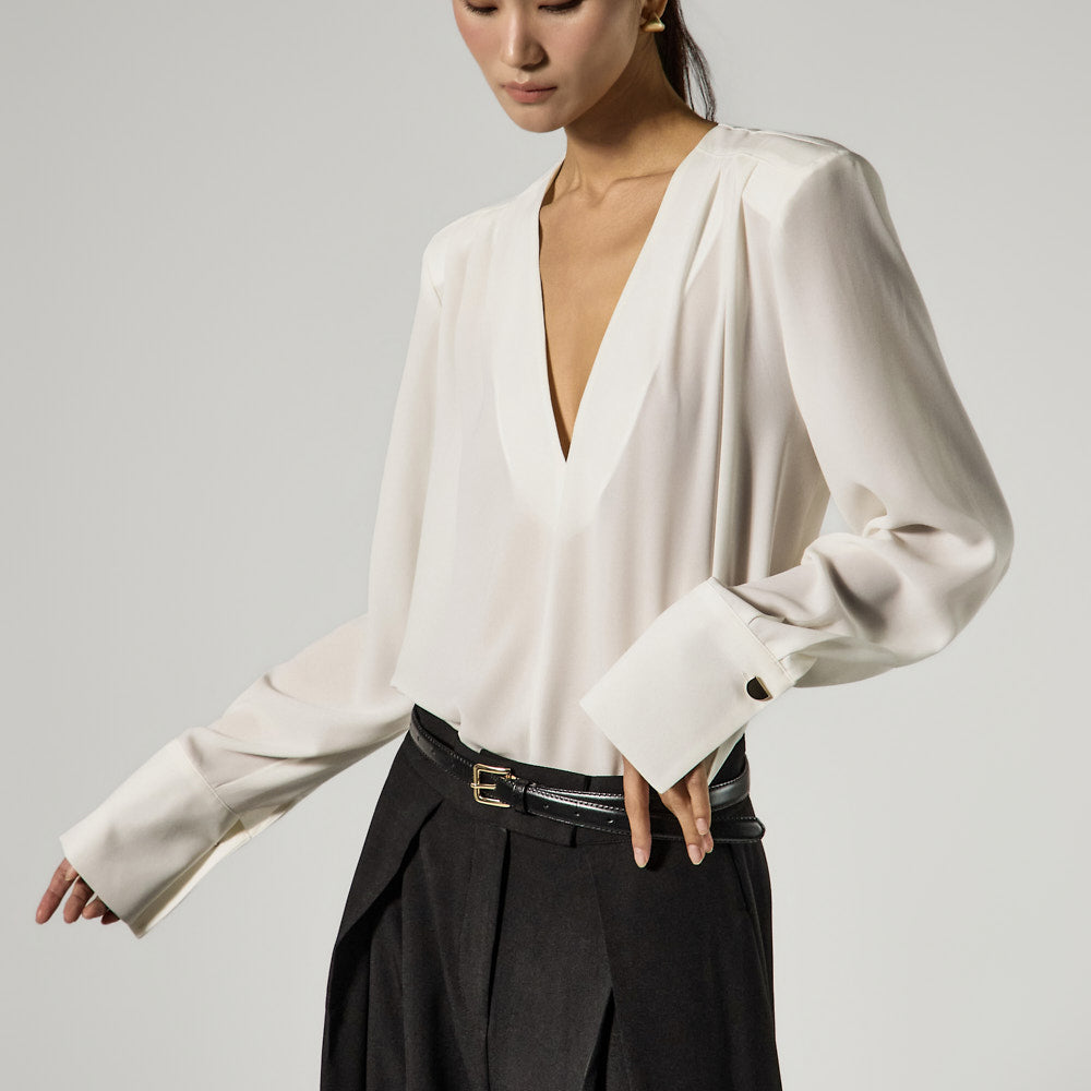 B9210 Asymmetrical V-Neck Blouse