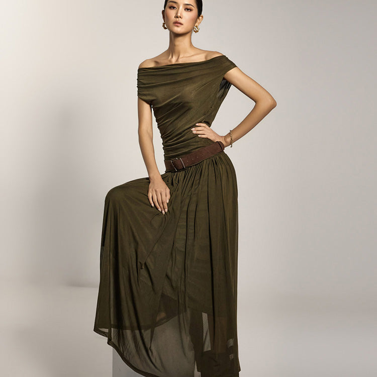 D5238 Off-Shoulder Dress with Belt